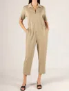 P.cill Modal Zip Up Jumpsuit In Light Olive In Multi