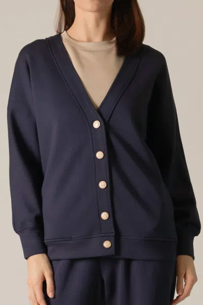 P.cill Pearl Button Cardigan In Navy In Blue