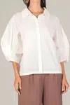 P.cill Poplin Balloon Sleeve Button Down Shirt In White In White