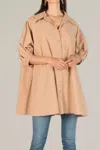 P.cill Poplin Puff Sleeve Button Down Tunic In Taupe In Grey