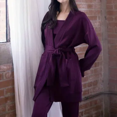 P.cill Ribbed Contrast Robe In Port In Multi