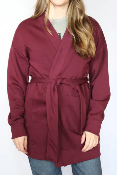 P.cill Scuba Ribbed Contrast Robe In Merlot In Red