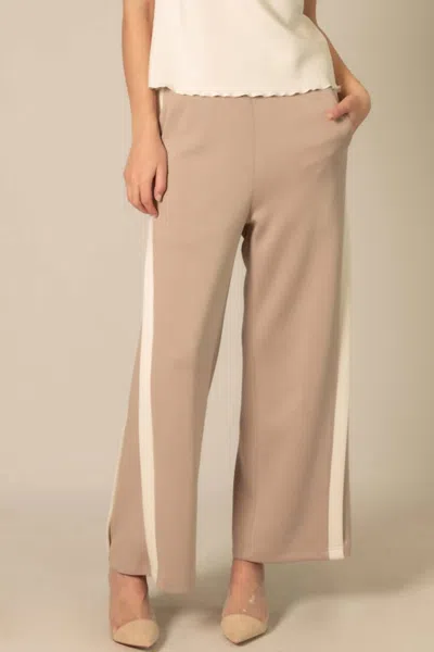 P.cill Side Contrast Double Stripe Wide Leg Pants In Taupe/ivory In Multi