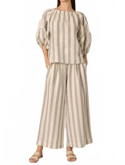 P.cill Striped Print Linen Off Shoulder Top In Beige In Neutral