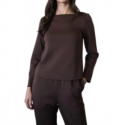 P.cill Vera Butter Modal Boat Neck Top In Cocoa In Brown
