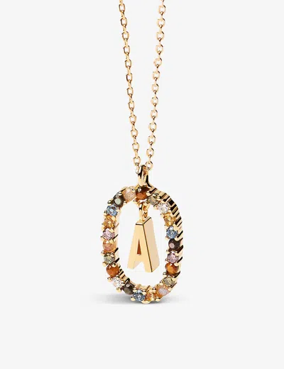 Pd Paola Initial A 18ct Yellow Gold-plated Sterling-silver And Semi-precious Stones Pendant Necklace