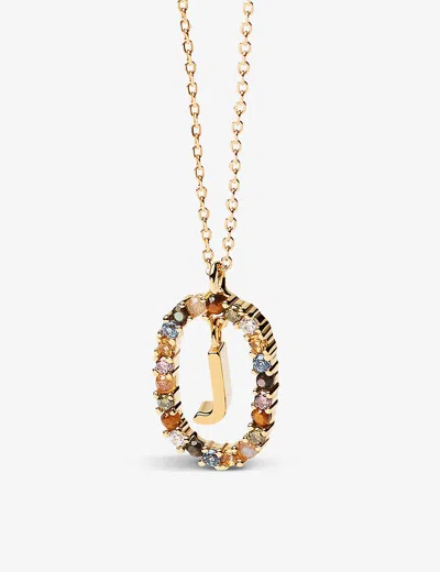 Pd Paola Initial J 18ct Yellow Gold-plated Sterling-silver And Semi-precious Stones Pendant Necklace