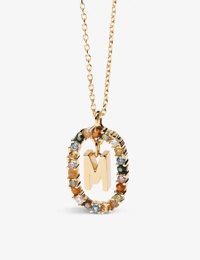 Pd Paola Initial M 18ct Yellow Gold-plated Sterling-silver And Semi-precious Stones Pendant Necklace