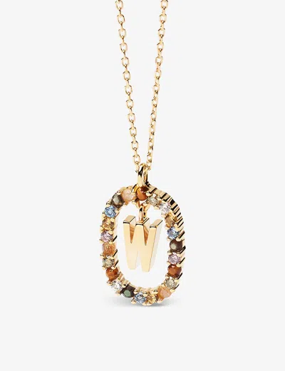 Pd Paola Initial W 18ct Yellow Gold-plated Sterling Silver And Semi-precious Stones Pendant Necklace