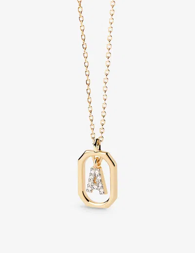 Pd Paola Womens Gold Letter A Mini 18ct Yellow-gold Plated Sterling-silver And Zirconia Pendant Neck