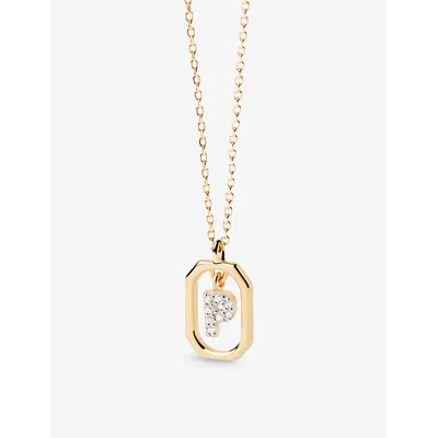 Pd Paola Womens Gold Letter P Mini 18ct Yellow-gold Plated Sterling-silver And Zirconia Pendant Neck