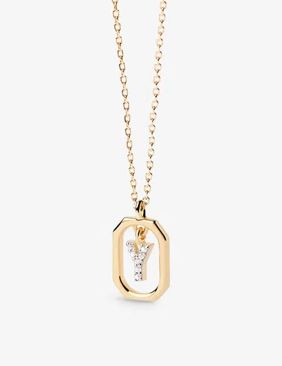Pd Paola Womens Gold Letter Y Mini 18ct Yellow-gold Plated Sterling-silver And Zirconia Pendant Neck