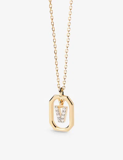 Pd Paola Womens Gold Letter V Mini 18ct Yellow-gold Plated Sterling-silver And Zirconia Pendant Neck
