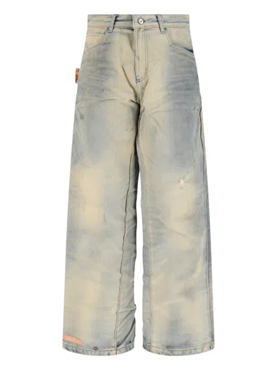 Pdf Beige/grey Distressed Wide-leg Denim Jeans In Brown