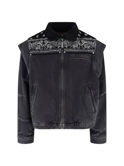 Pdf Black Bandana Print Boxy Denim Jacket