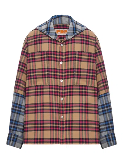 PDF CHANNEL BUTTON-FASTENING PLAID HOODIE