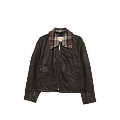 Pdf Check-collar Logo-embossed Jacket In Brown