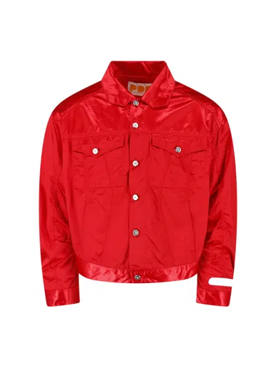 Pdf Cropped Satin Jacket With Button Closure In Red