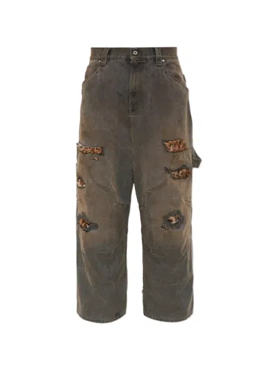 Pdf Distressed Leopard-print Jeans In Brown