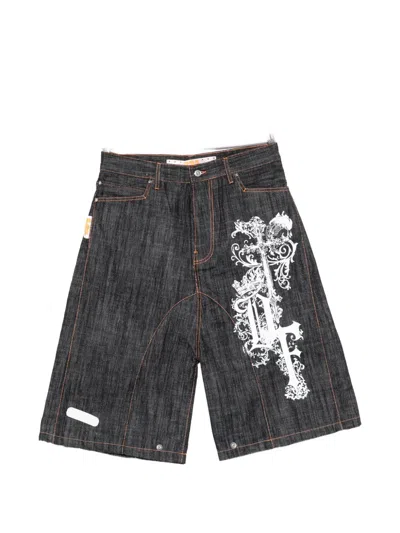 Pdf Graphic-design Denim Shorts In Metallic