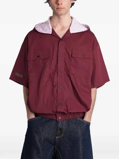 Pdf Hooded Short-sleeve Shirt In Burgundy