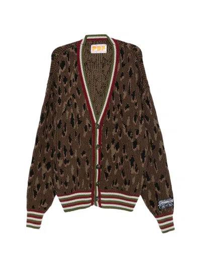 Pdf Leopard-pattern Striped-trim Cardigan In Brown