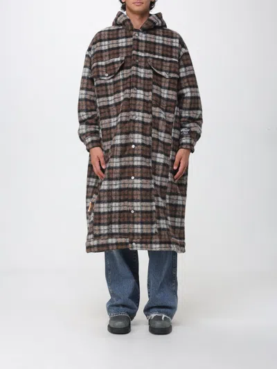 Pdf Oversized Long Hooded Coat In Check Wool Blend In Brown