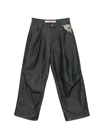 Pdf Pleated-detail Graphic-print Jeans In Grey