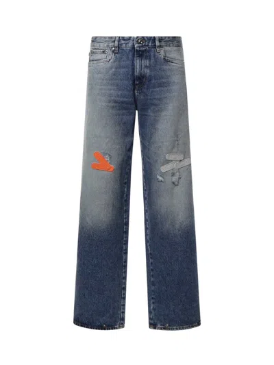 Pdf Distressed Graphic-print Jeans In Blue