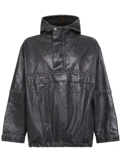 Pdf Sacco Spotted Denim Hooded Anorak Jacket In Black