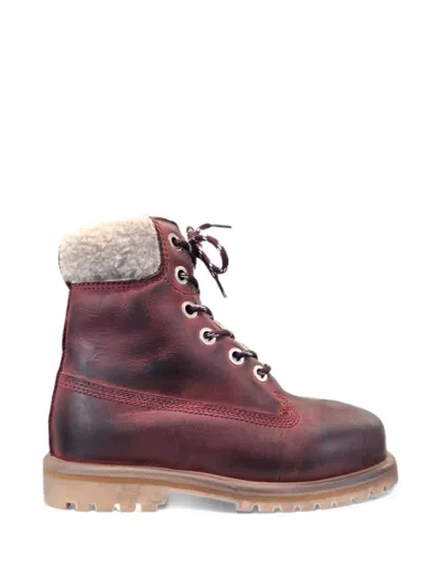 Pdf Strada Giga Shearling-trim Lace-up Boots In 레드