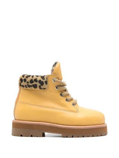 Pdf Leopard-print Lace-up Hiking Boots In Yellow