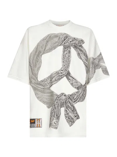 PDF WHITE COTTON JERSEY PRINTED T-SHIRT <BR/>