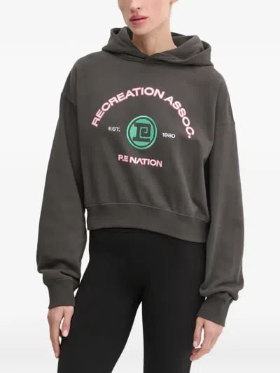P.e Nation Cresent Logo-embroidered Cropped Hoodie In Gray