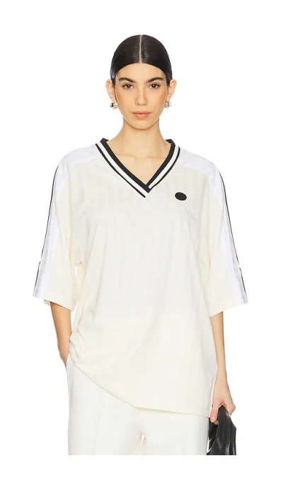 P.e Nation Detour Striped-weft Soccer Jersey In Cream