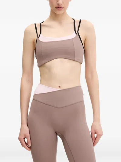 P.e Nation Distortion Layered Crossover-strap Sports Bra In Brown