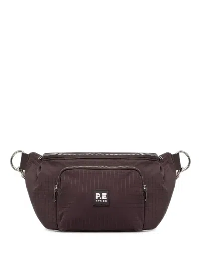 P.e Nation Grid-pattern Logo-patch Belt Bag In Burgundy