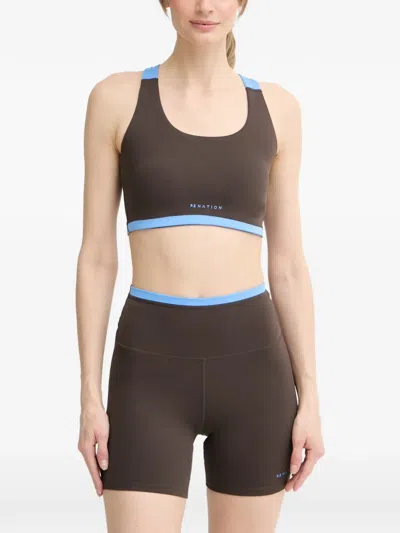 P.e Nation Highgate Colour-block Racerback Sports Bra In Brown