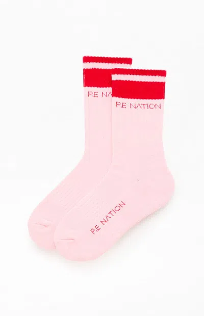 P.e Nation Homage Crew Socks In Pink