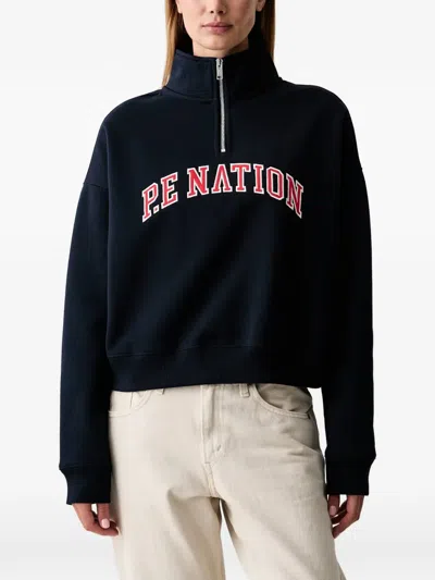 P.e Nation Logo-embroidered Quarter-zip Sweatshirt In Blue