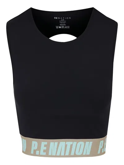 P.e Nation Open-back Logo-band Bra In Black