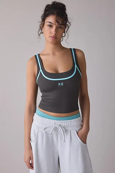 P.e Nation P. E Nation Forward Smokestone Scoop Neck Layered Tank Top In Smokestone/aqua, Women's At Urban Outf In Black