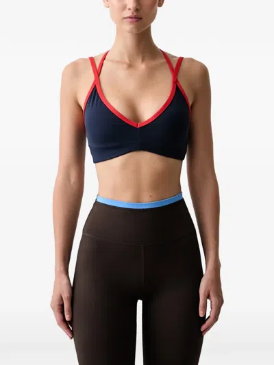 P.e Nation Paramount Logo-print Crossover-strap Sports Bra In Blue