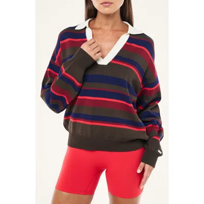 P.e Nation Retreat Stripe Johnny Collar Sweater In Multi