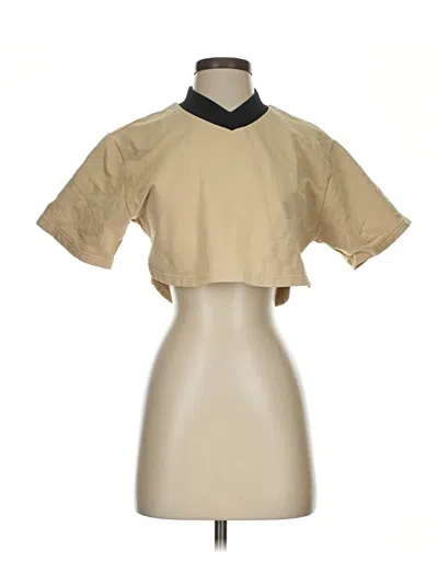 Pre-owned P.e Nation Short Sleeve Top Tan Keyhole Neckline Tops In Brown