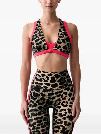 P.e Nation Unity Leopard-print Layered Sports Bra In Black