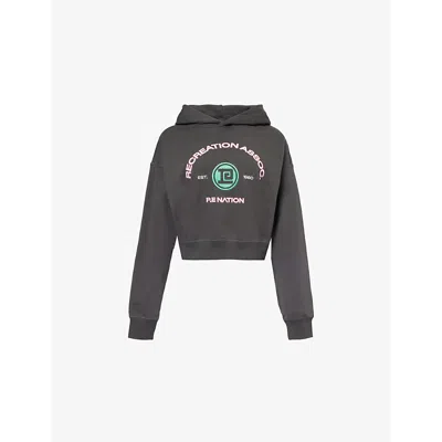 P.e Nation Womens Crescent Logo-embroidered Cotton Hoody Asphalt