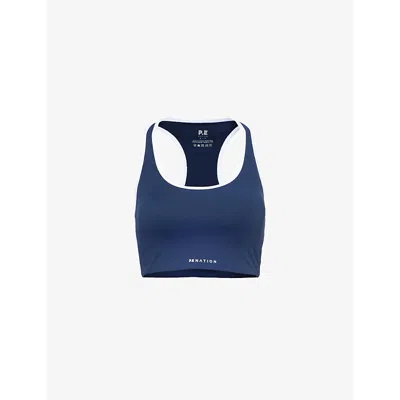 P.e Nation Womens  Stellar Scoop-neck Stretch-woven Sports Bra In Dark Navy / Optic White