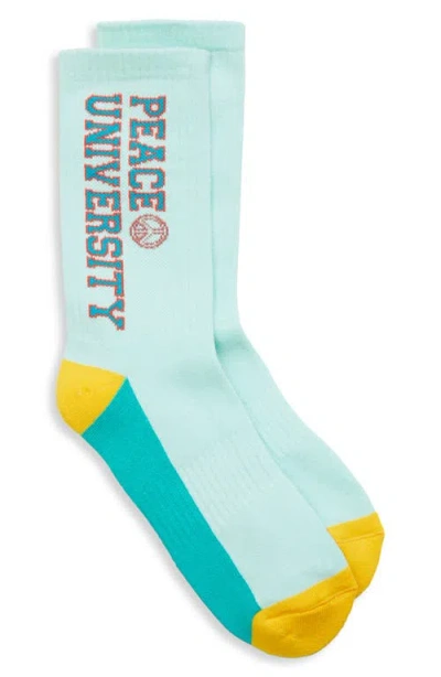 Pea N Olive Peace University Crew Socks In Green/yellow