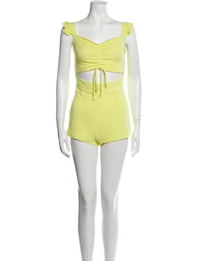 Pre-owned Peace & Love Square Neckline Romper In Yellow